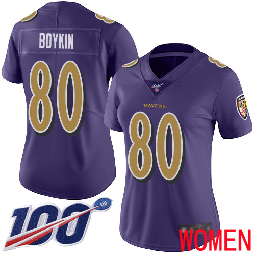 Baltimore Ravens Limited Purple Women Miles Boykin Jersey NFL Football #80 100th Season Rush Vapor Untouchable